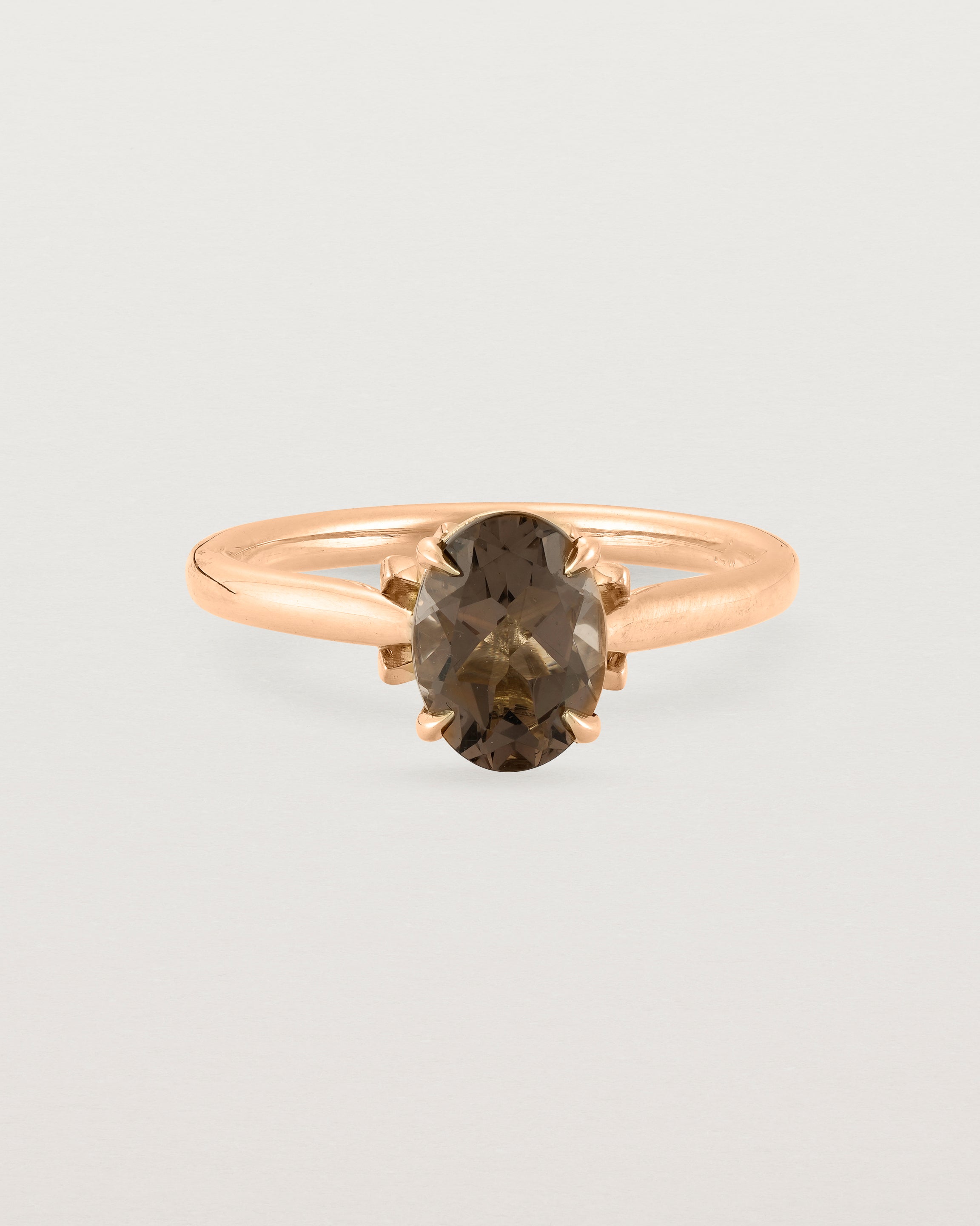 Front view of the Kalina Oval Solitaire | Smokey Quartz | Rose Gold.