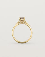 Standing view of the Kalina Oval Solitaire | Smokey Quartz | Yellow Gold.
