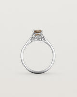 Standing view of the Kalina Oval Solitaire | Smokey Quartz | White Gold.