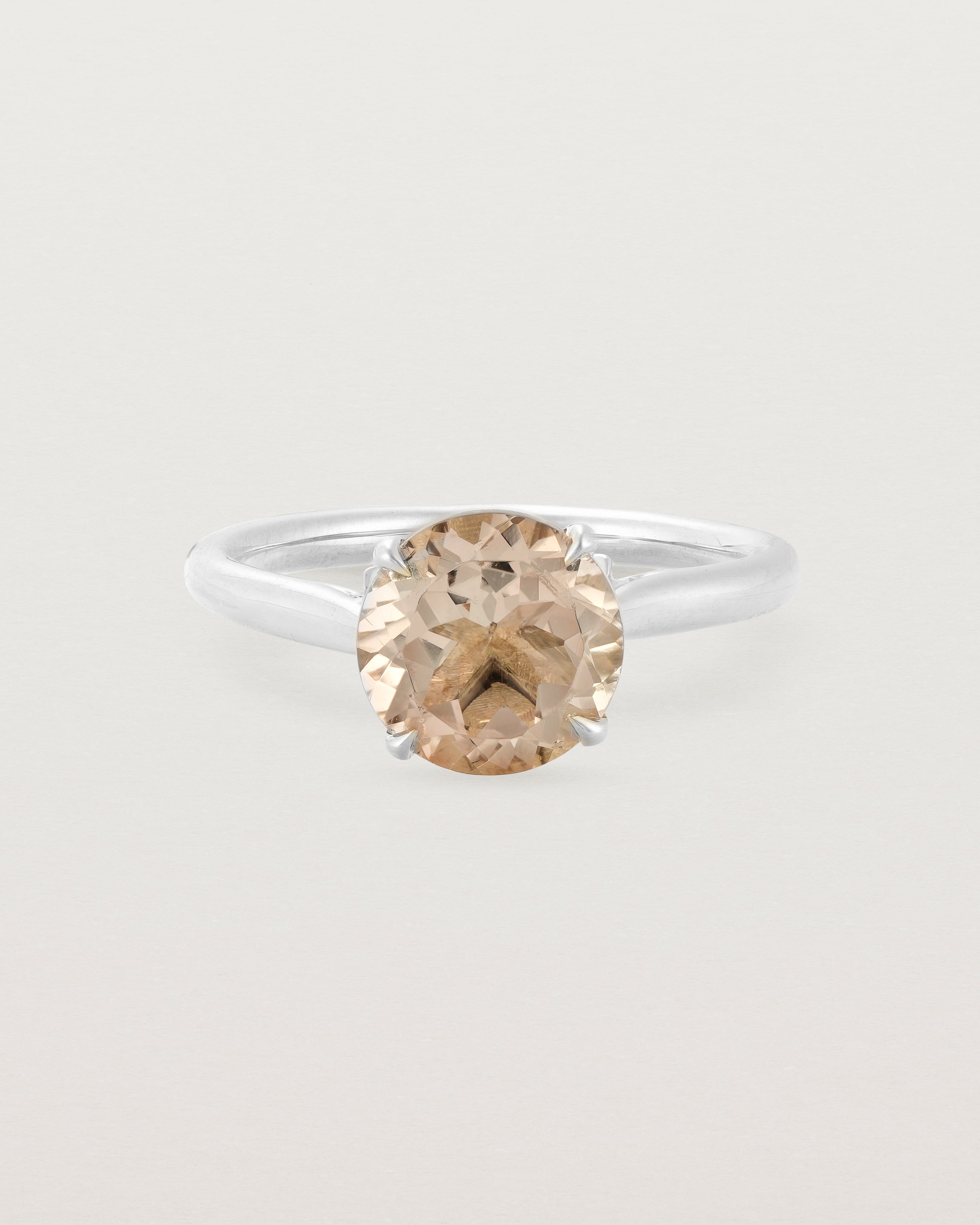 Front view of the Kalina Round Solitaire | Savannah Sunstone | White Gold.
