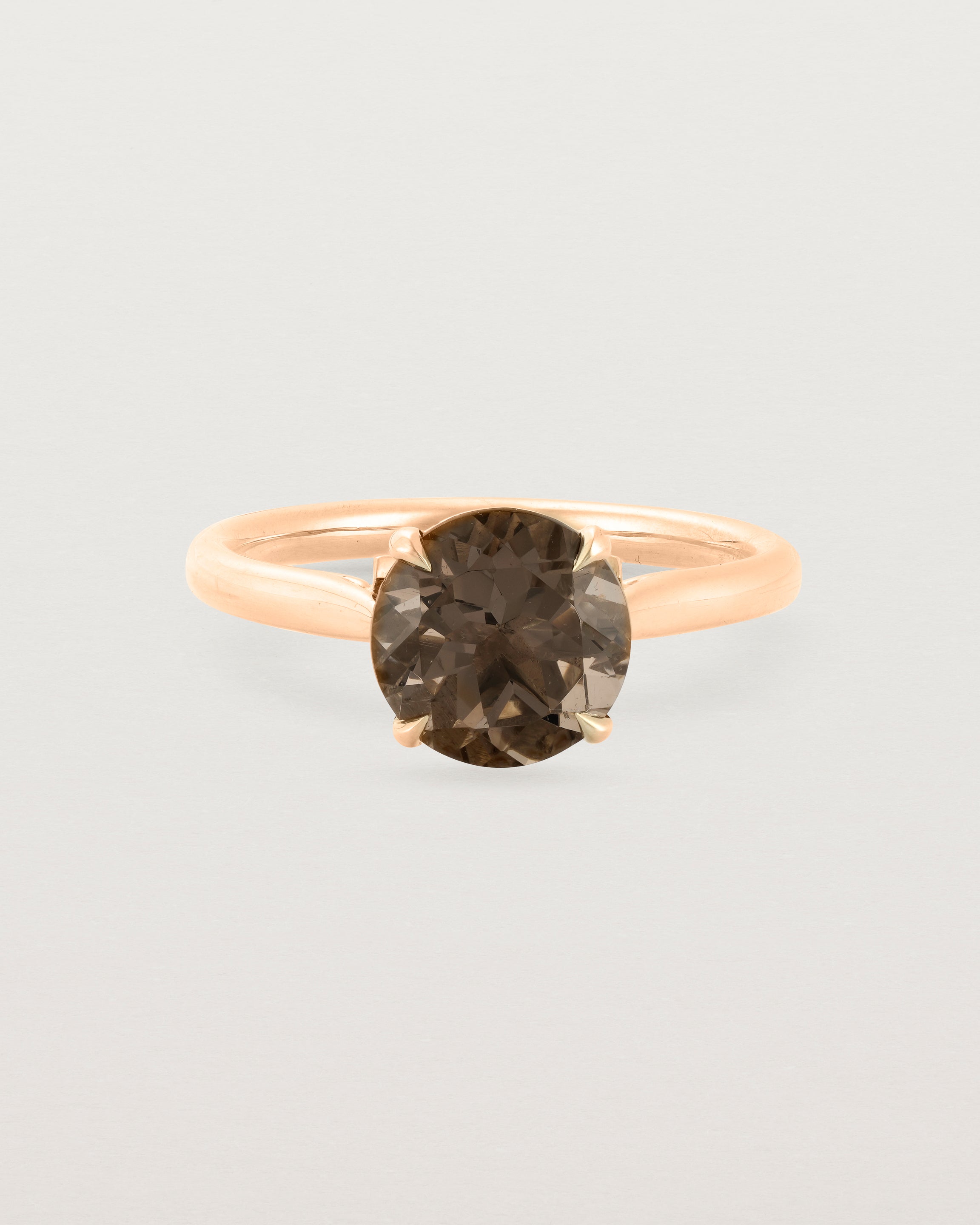 Front view of the Kalina Round Solitaire | Smokey Quartz | Rose Gold