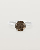 Front view of the Kalina Round Solitaire | Smokey Quartz | White Gold