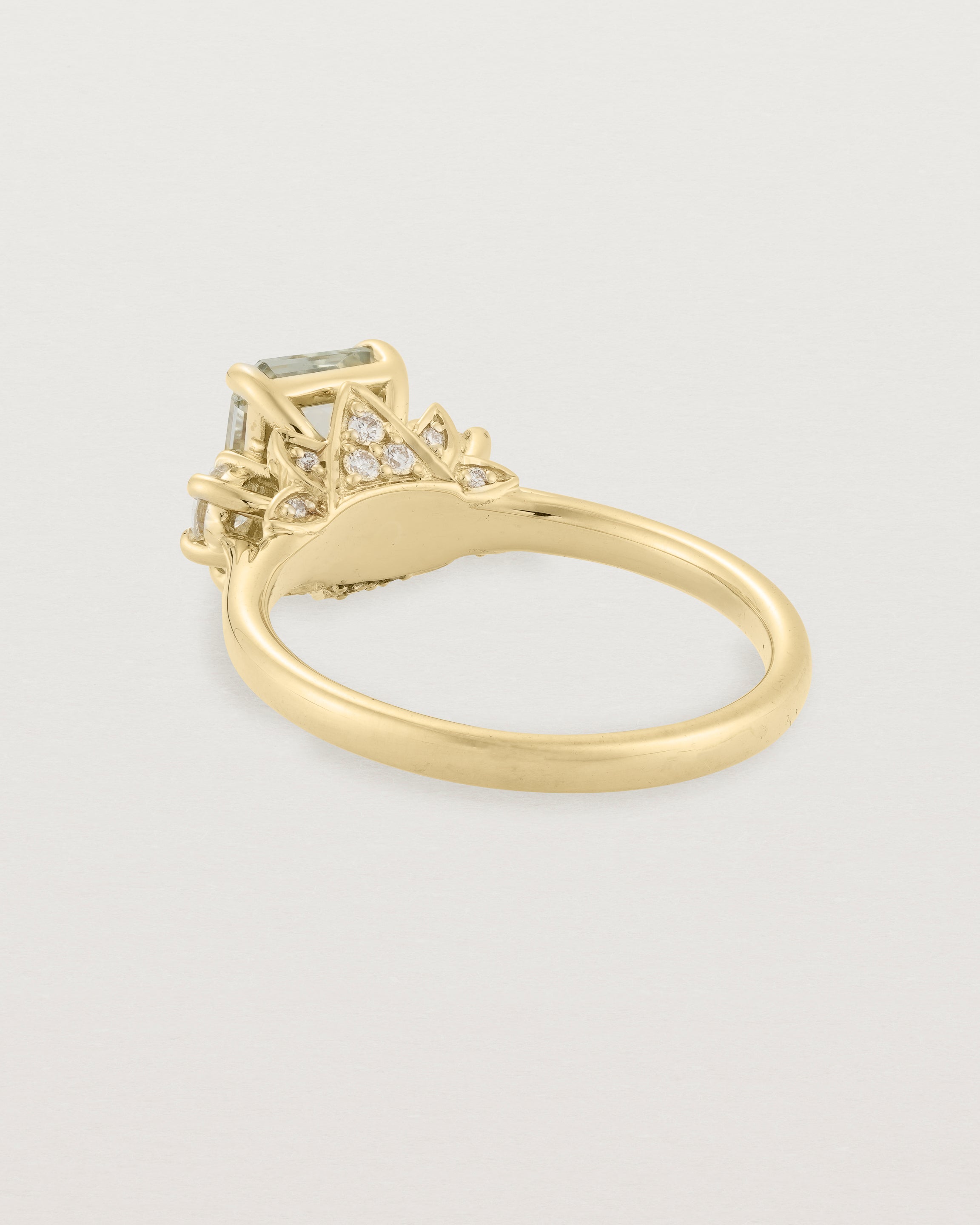Back view of the Laurel Emerald Trio Ring | Green Amethyst | Yellow Gold.