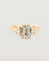 Front view of the Laurel Emerald Trio Ring | Green Amethyst | Rose Gold.