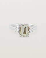 Front view of the Laurel Emerald Trio Ring | Green Amethyst | White Gold.