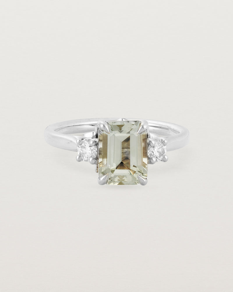 Front view of the Laurel Emerald Trio Ring | Green Amethyst | White Gold.