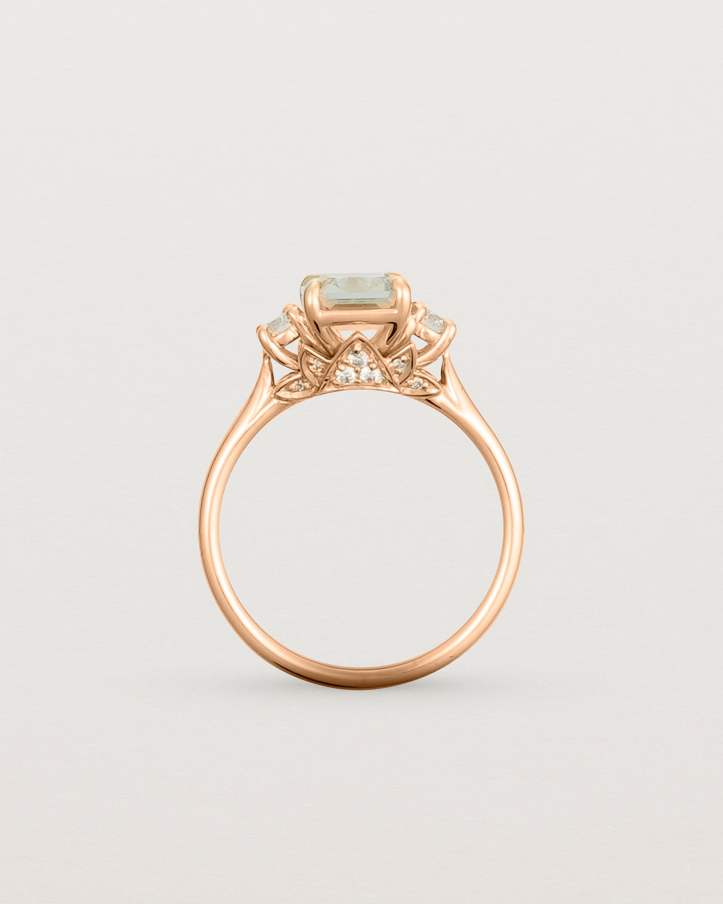 Standing view of the Laurel Emerald Trio Ring | Green Amethyst | Rose Gold.