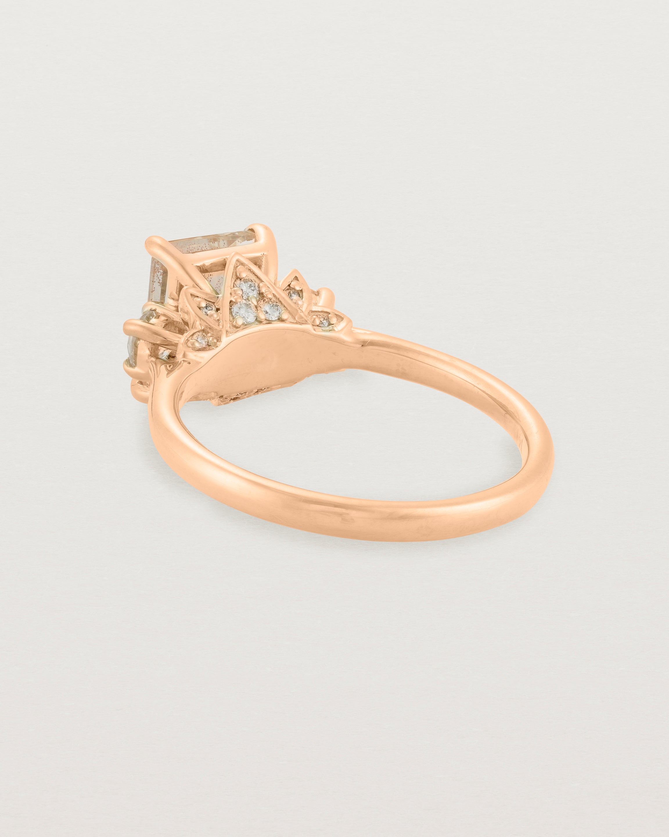 Back view of the Laurel Emerald Trio Ring | Savannah Sunstone | Rose Gold.