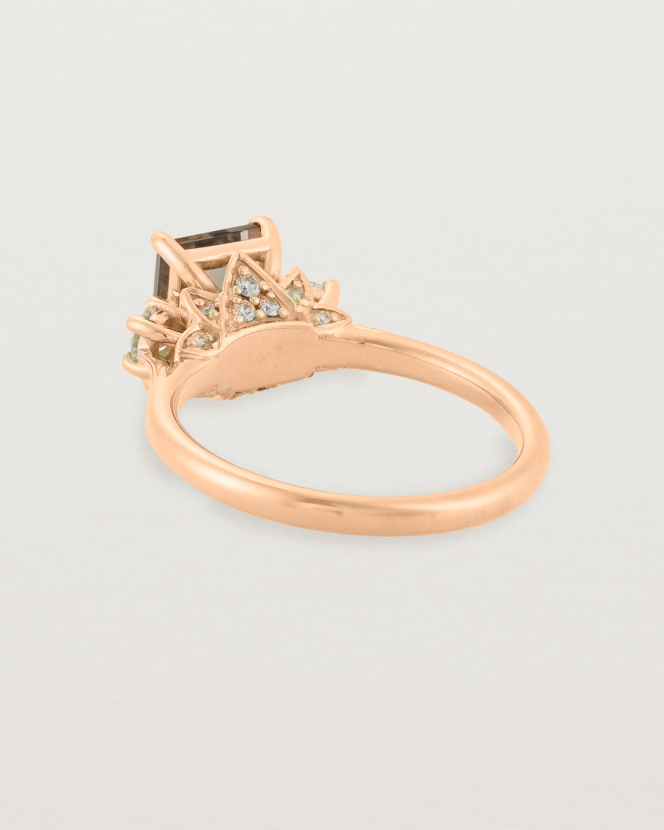 Back view of the Laurel Emerald Trio Ring | Smokey Quartz | Rose Gold.