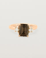 Front view of the Laurel Emerald Trio Ring | Smokey Quartz | Rose Gold.
