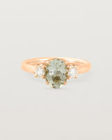 Front view of the Laurel Oval Trio Ring | Green Amethyst | Rose Gold.