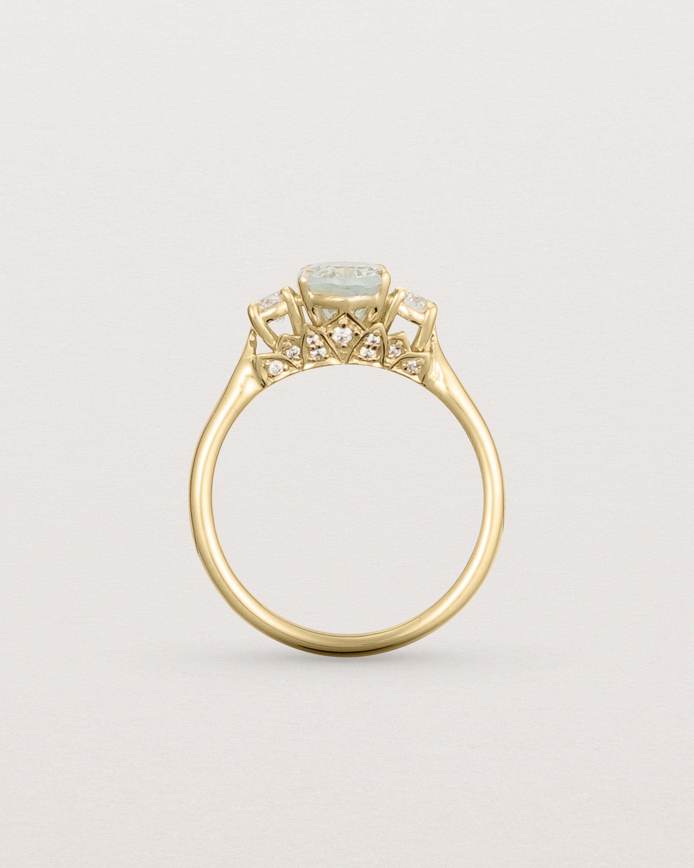 Standing view of the Laurel Oval Trio Ring | Green Amethyst | Yellow Gold.