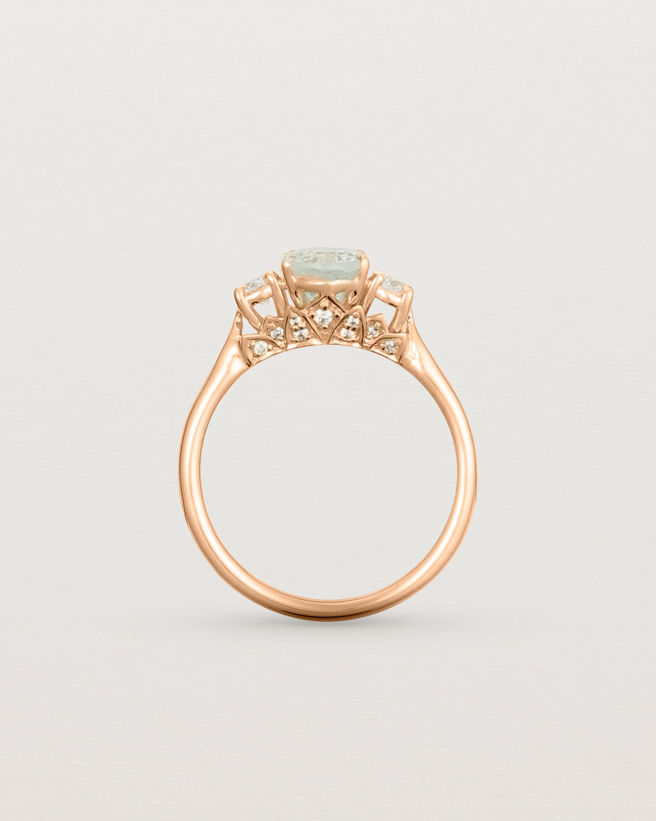 Standing view of the Laurel Oval Trio Ring | Green Amethyst | Rose Gold.