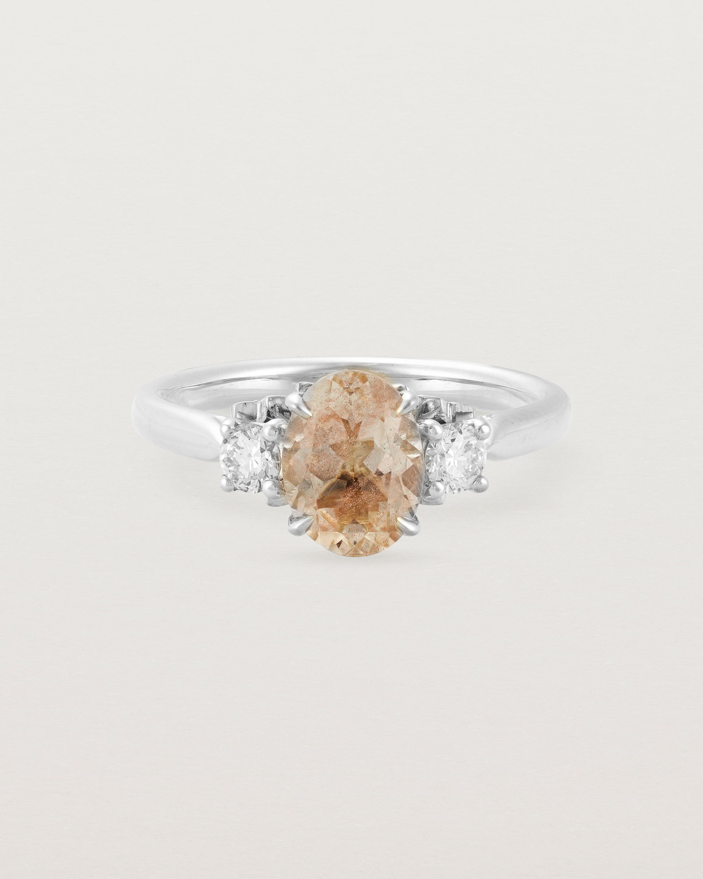 Front view of the Laurel Oval Trio Ring | Savannah Sunstone | White Gold.