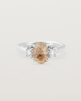 Front view of the Laurel Oval Trio Ring | Savannah Sunstone | White Gold.