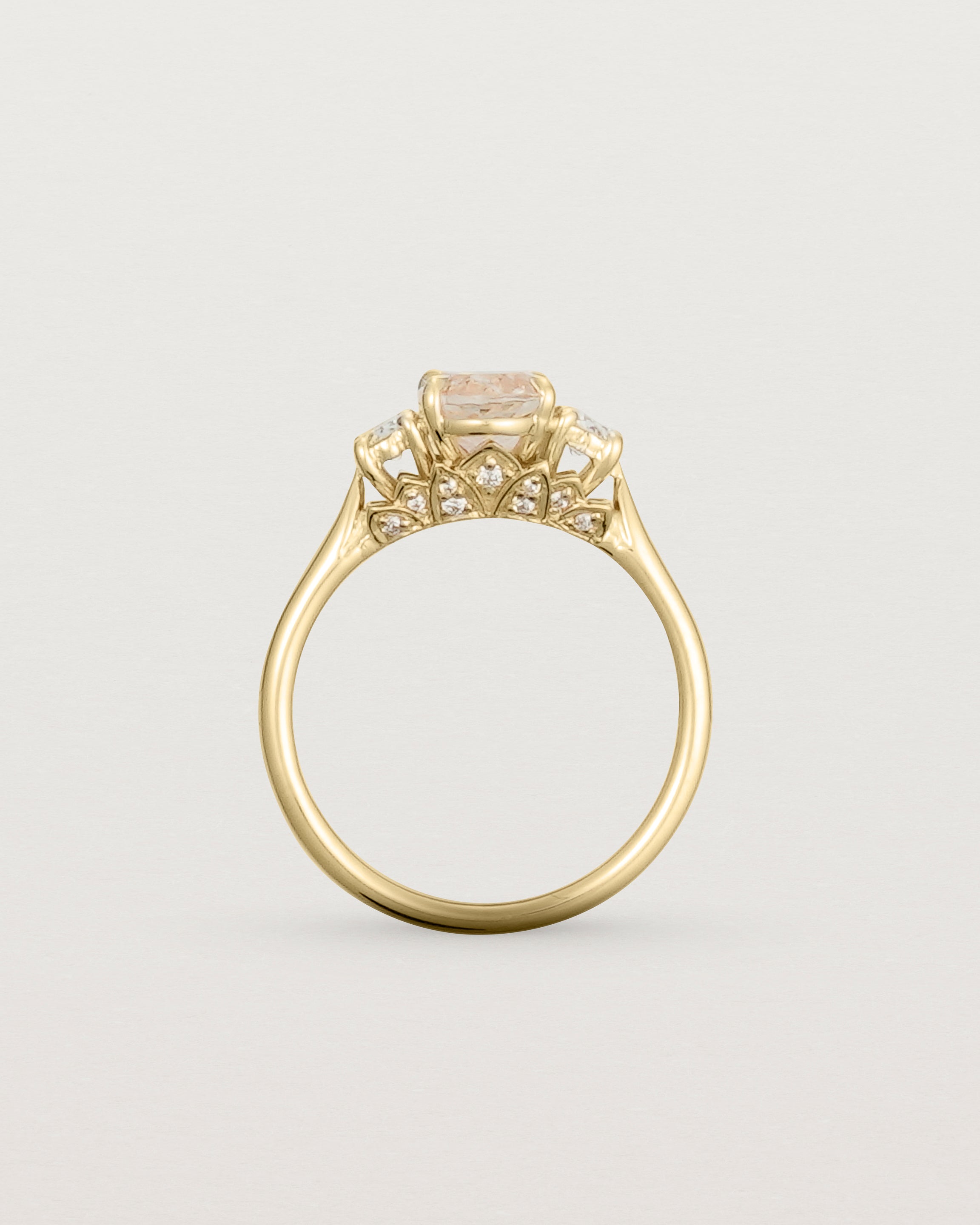 Standing view of the Laurel Oval Trio Ring | Savannah Sunstone | Yellow Gold.