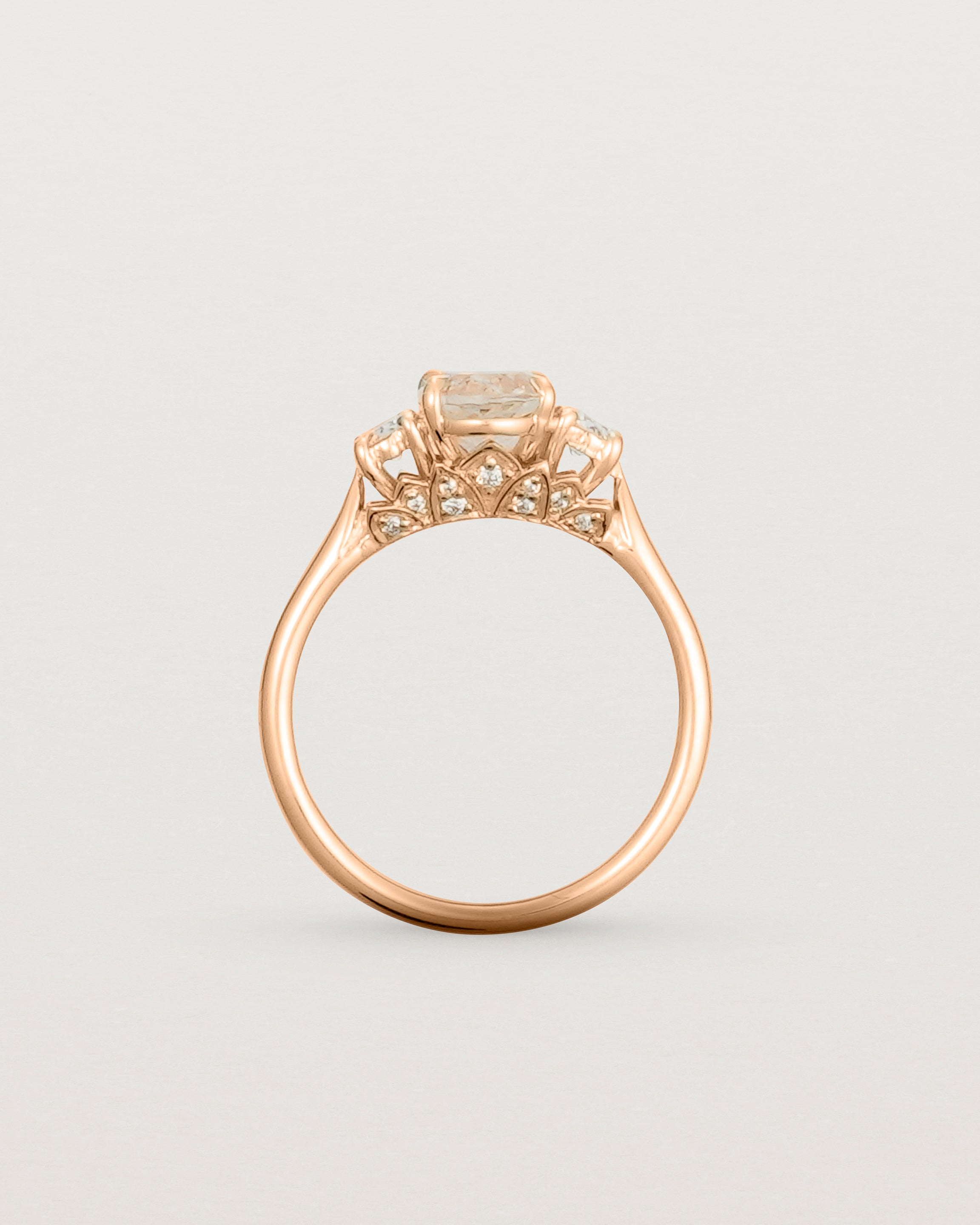 Standing view of the Laurel Oval Trio Ring | Savannah Sunstone | Rose Gold.