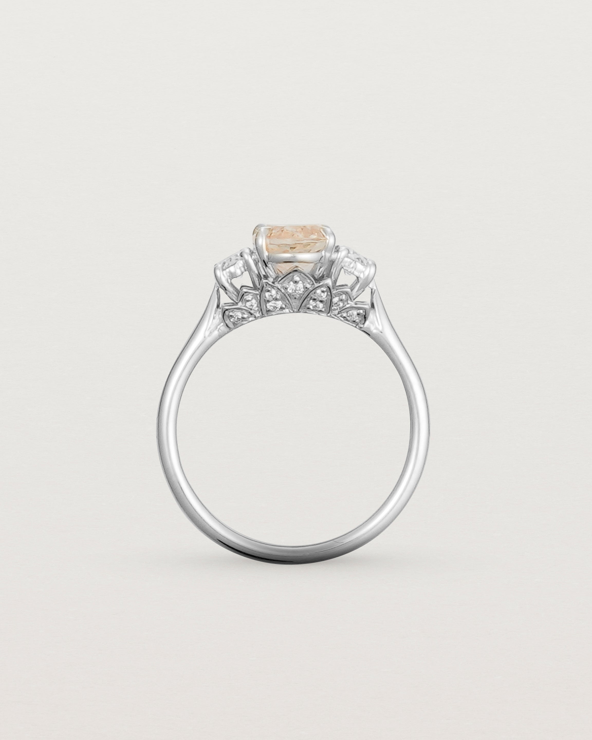 Standing view of the Laurel Oval Trio Ring | Savannah Sunstone | White Gold.