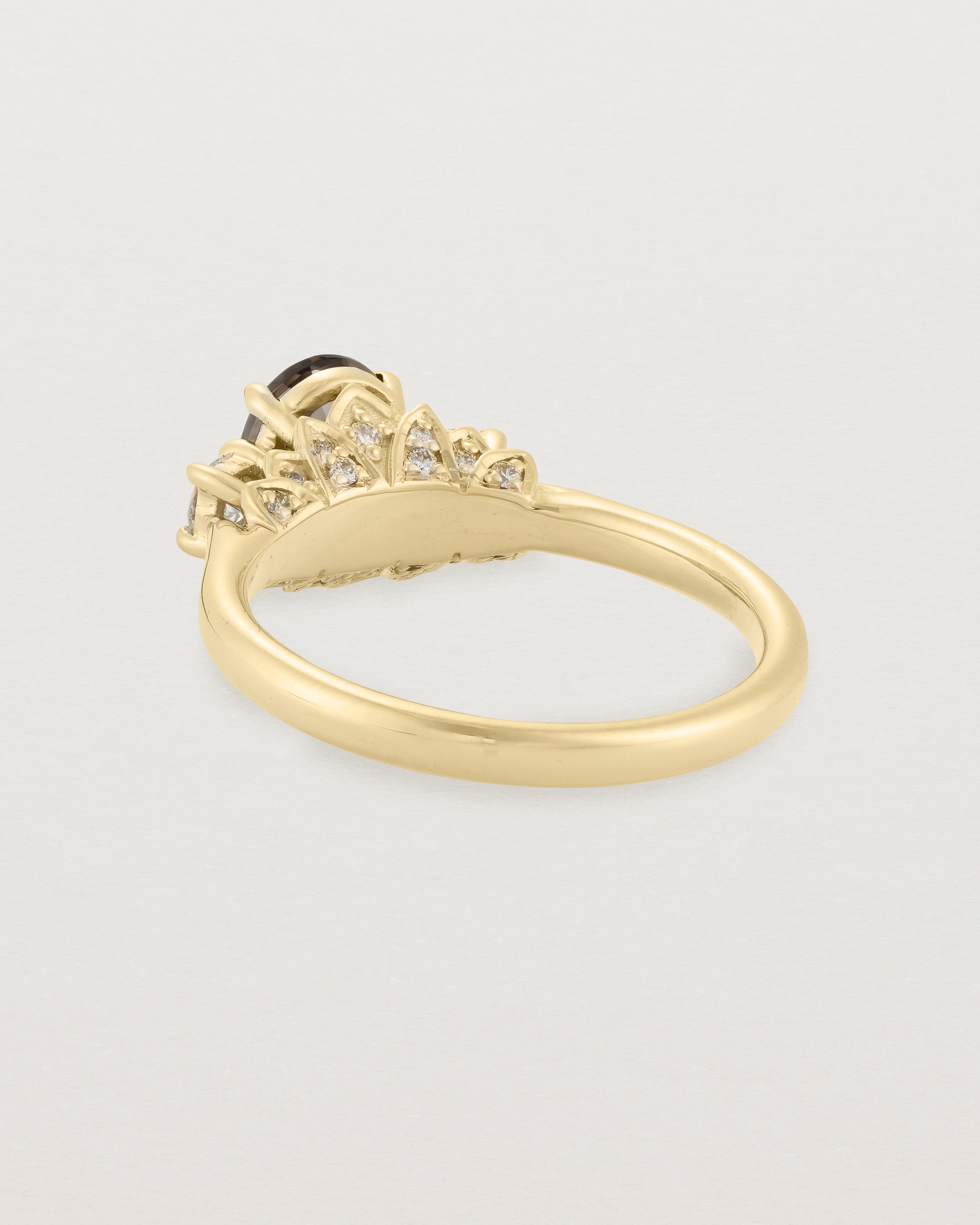 Back view of the Laurel Oval Trio Ring | Smokey Quartz | Yellow Gold.