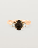 Front view of the Laurel Oval Trio Ring | Smokey Quartz | Rose Gold.