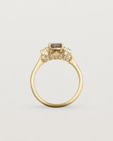 Standing view of the Laurel Oval Trio Ring | Smokey Quartz | Yellow Gold.