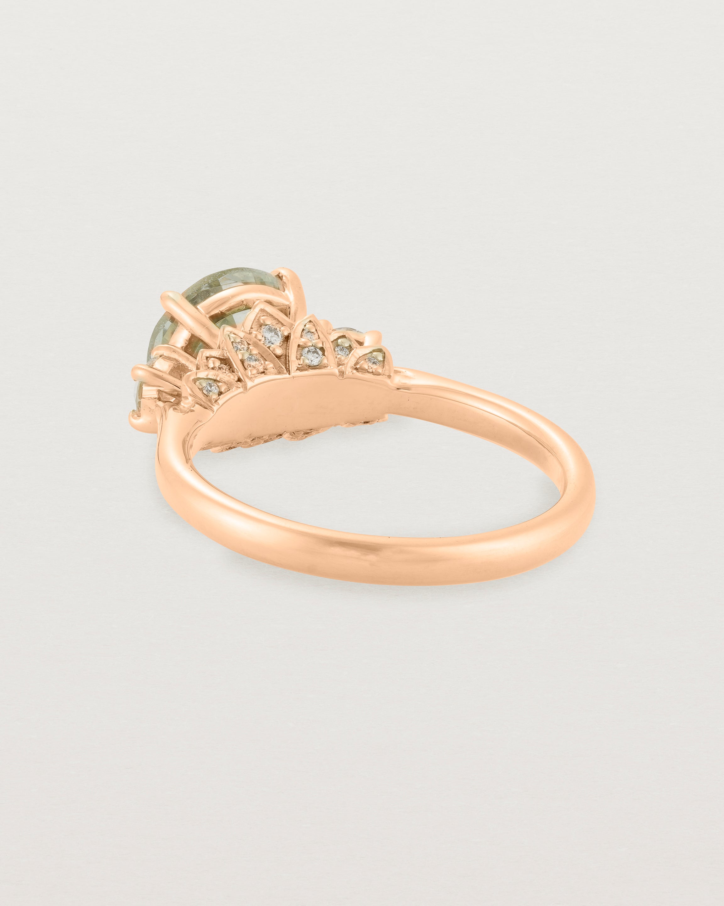 Back view of the Laurel Round Trio Ring | Green Amethyst | Rose Gold.