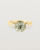 Front view of the Laurel Round Trio Ring | Green Amethyst | Yellow Gold.