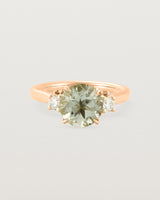 Front view of the Laurel Round Trio Ring | Green Amethyst | Rose Gold.