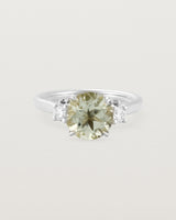 Front view of the Laurel Round Trio Ring | Green Amethyst | White Gold.