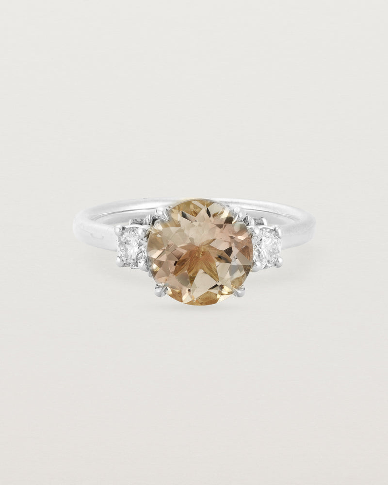 Front view of the Laurel Round Trio Ring | Savannah Sunstone | White Gold.