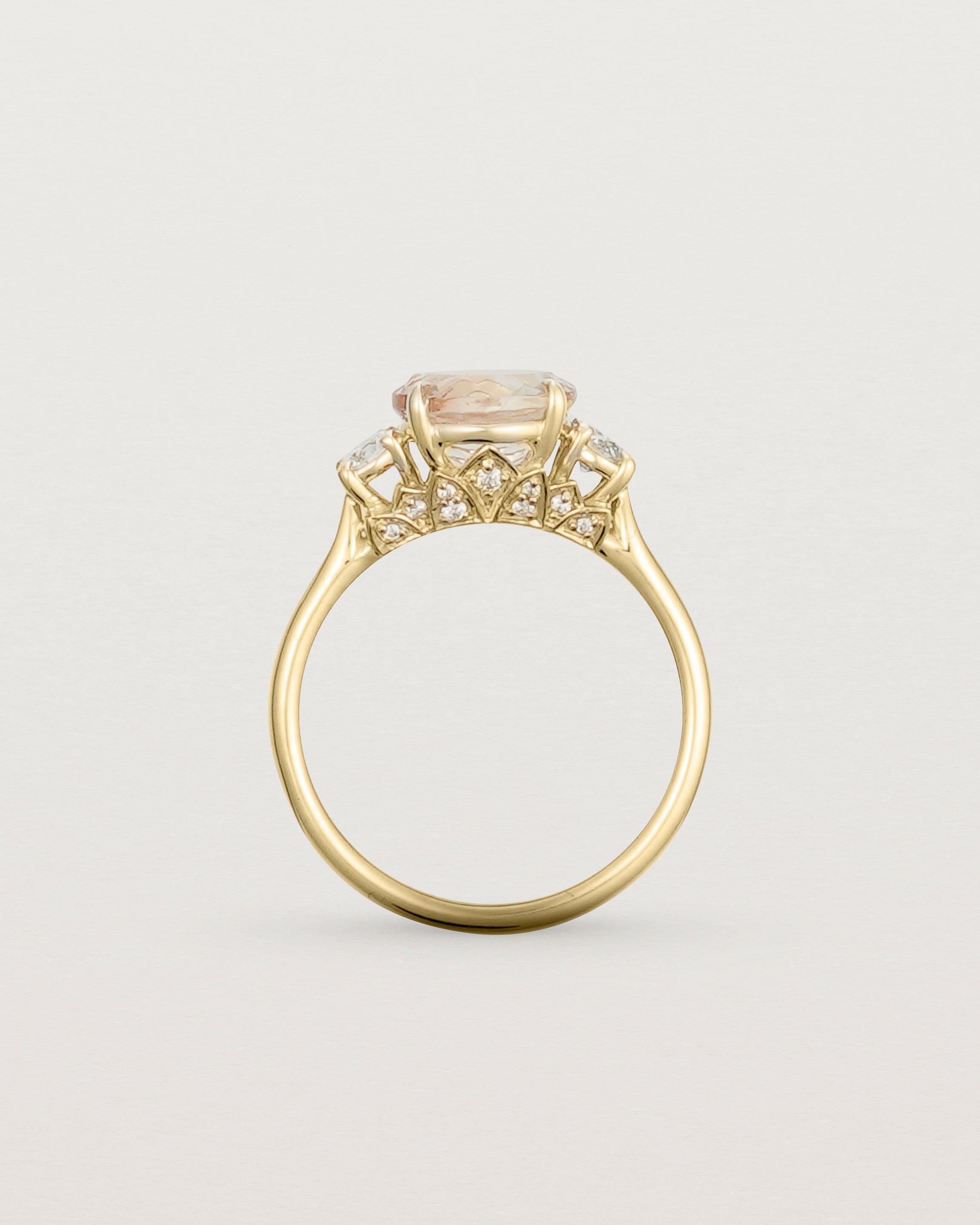 Standing view of the Laurel Round Trio Ring | Savannah Sunstone | Yellow Gold.