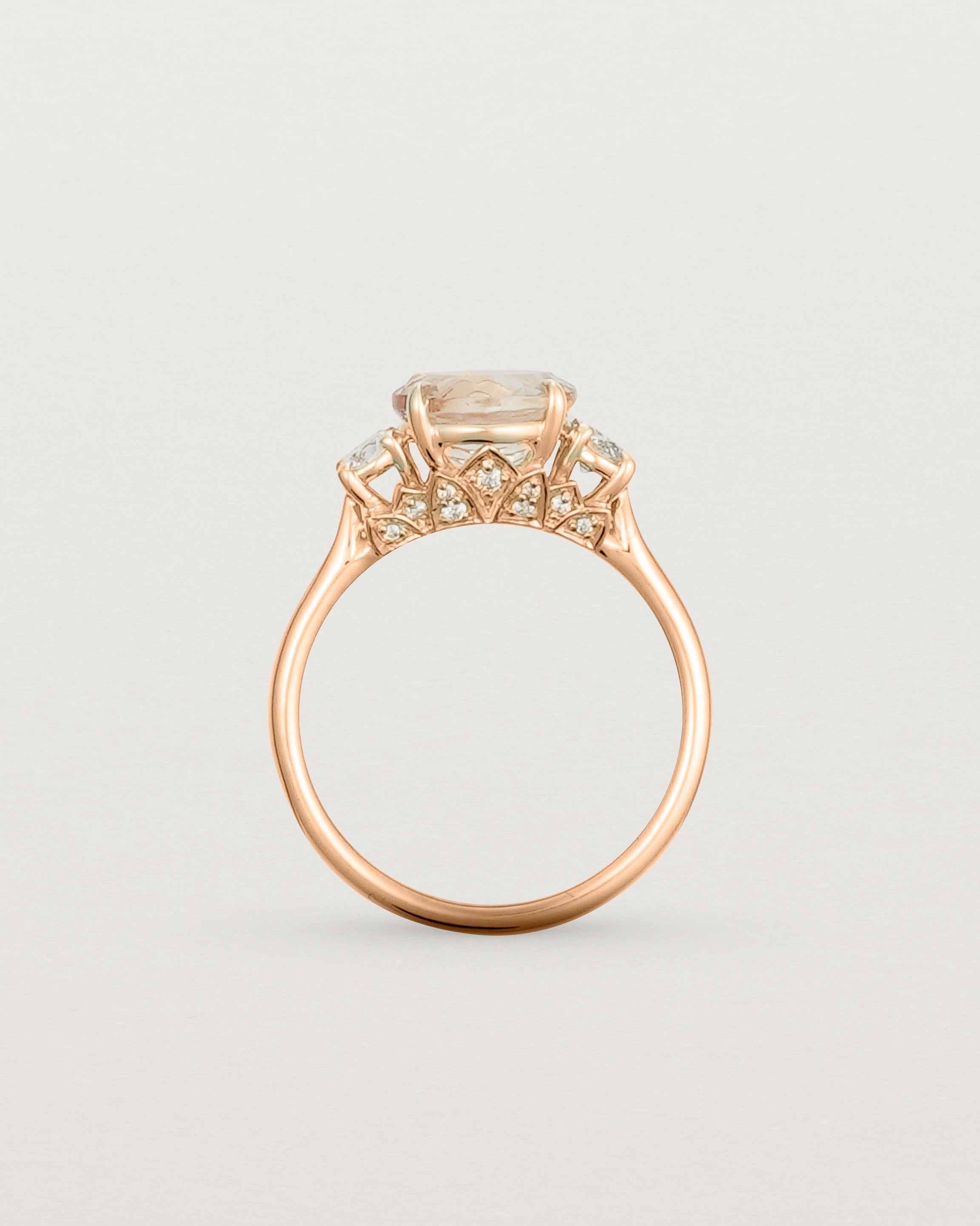 Standing view of the Laurel Round Trio Ring | Savannah Sunstone | Rose Gold.