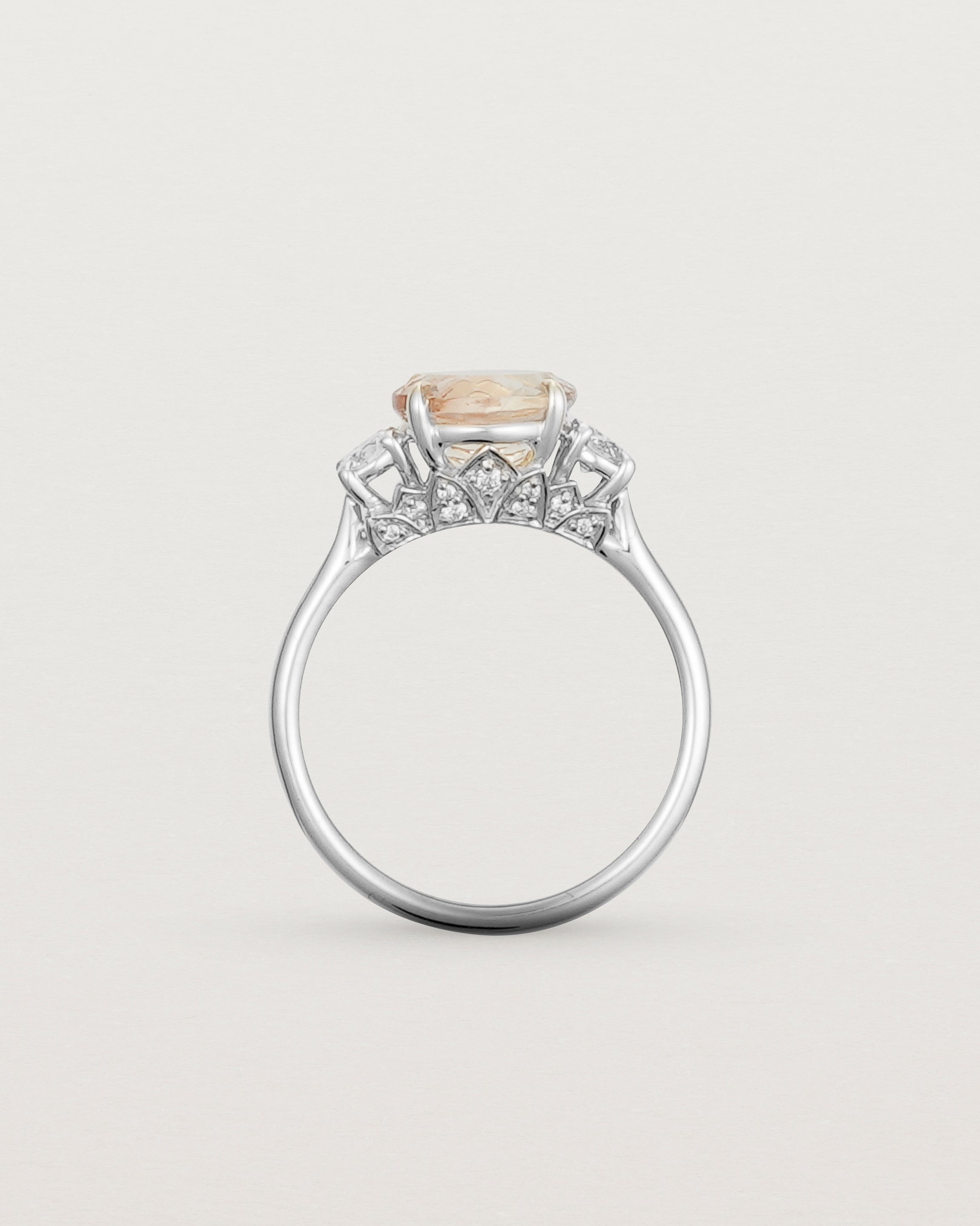 Standing view of the Laurel Round Trio Ring | Savannah Sunstone | White Gold.