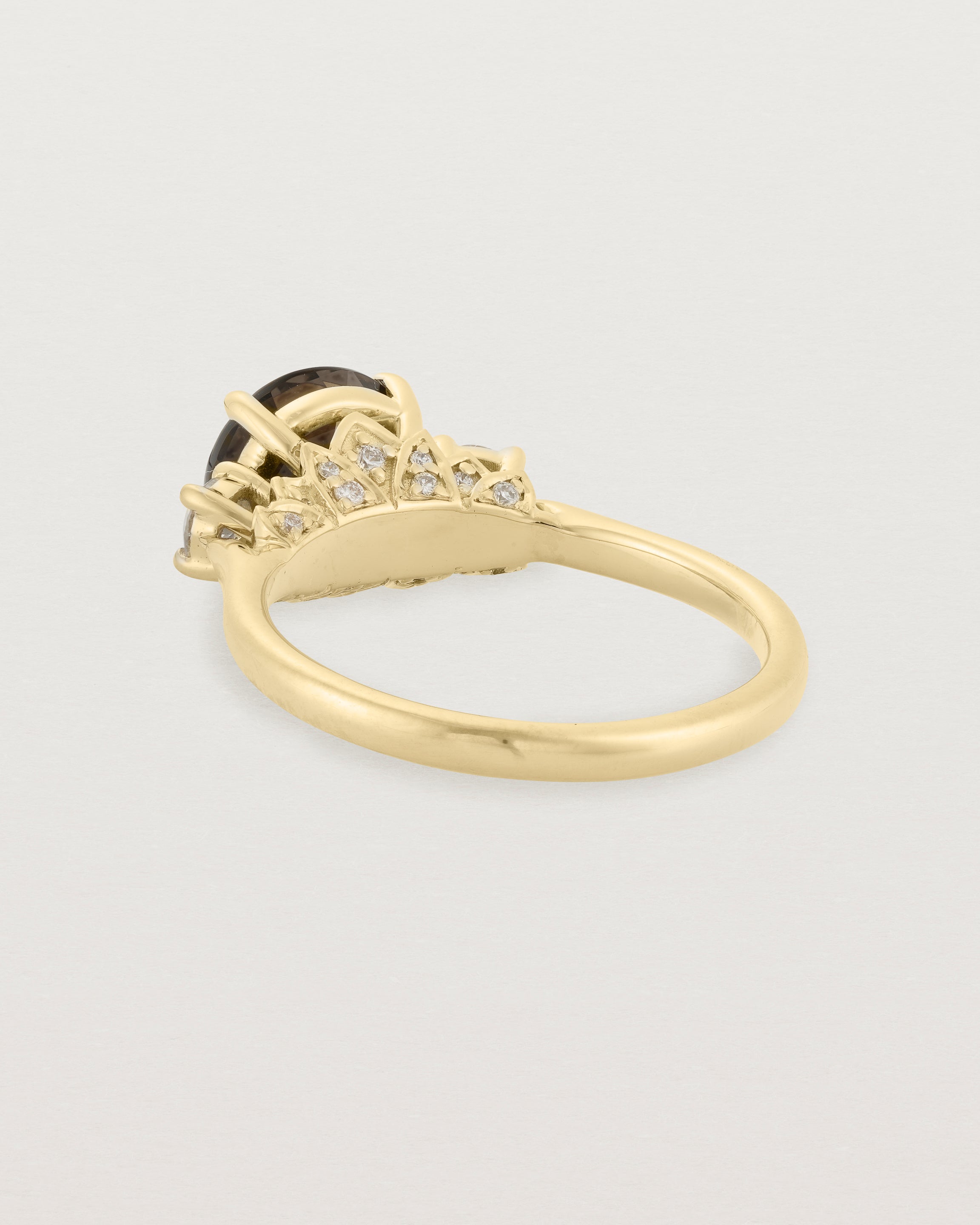 Back view of the Laurel Round Trio Ring | Smokey Quartz | Yellow Gold.