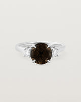 Front view of the Laurel Round Trio Ring | Smokey Quartz | White Gold.