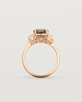 Standing view of the Laurel Round Trio Ring | Smokey Quartz | Rose Gold.