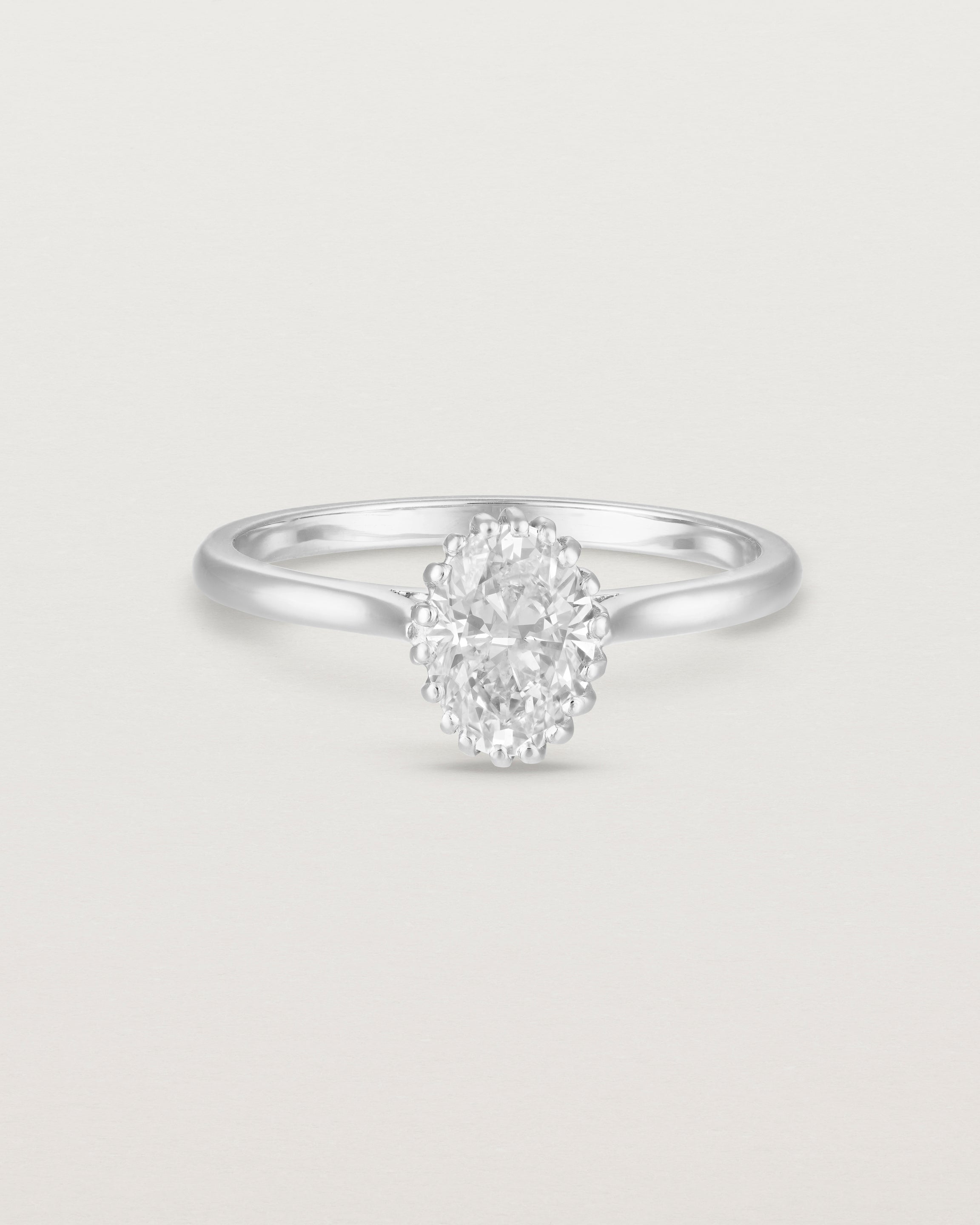 Front view of the Meroë Oval Solitaire | Laboratory Grown Diamond in white gold.