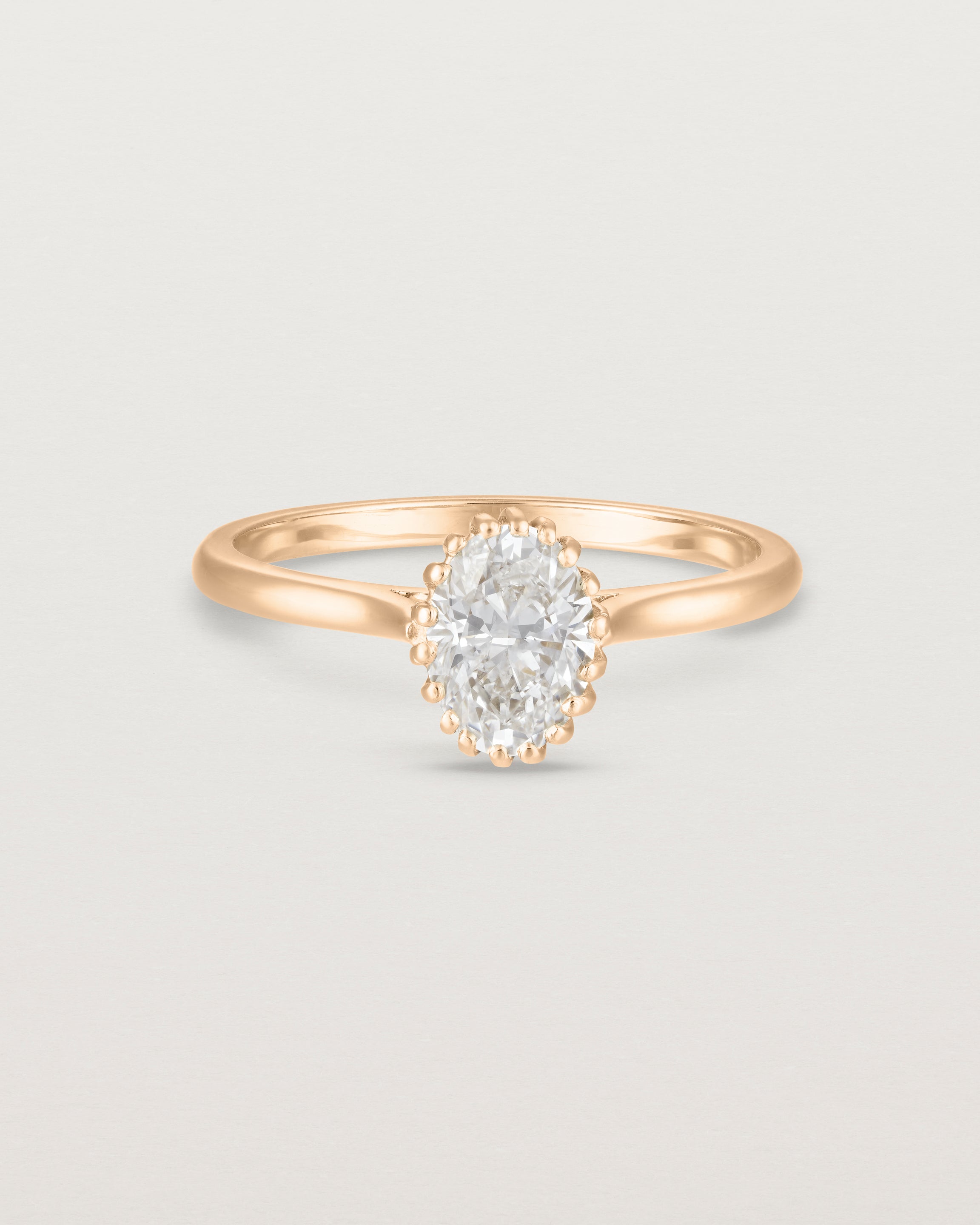 Front view of the Meroë Oval Solitaire | Laboratory Grown Diamond in rose gold.