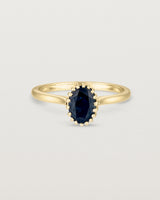Front view of the Meroë Oval Solitaire | Australian Sapphire in yellow gold.