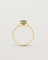 Standing view of the Meroë Oval Solitaire | Australian Sapphire in yellow gold.