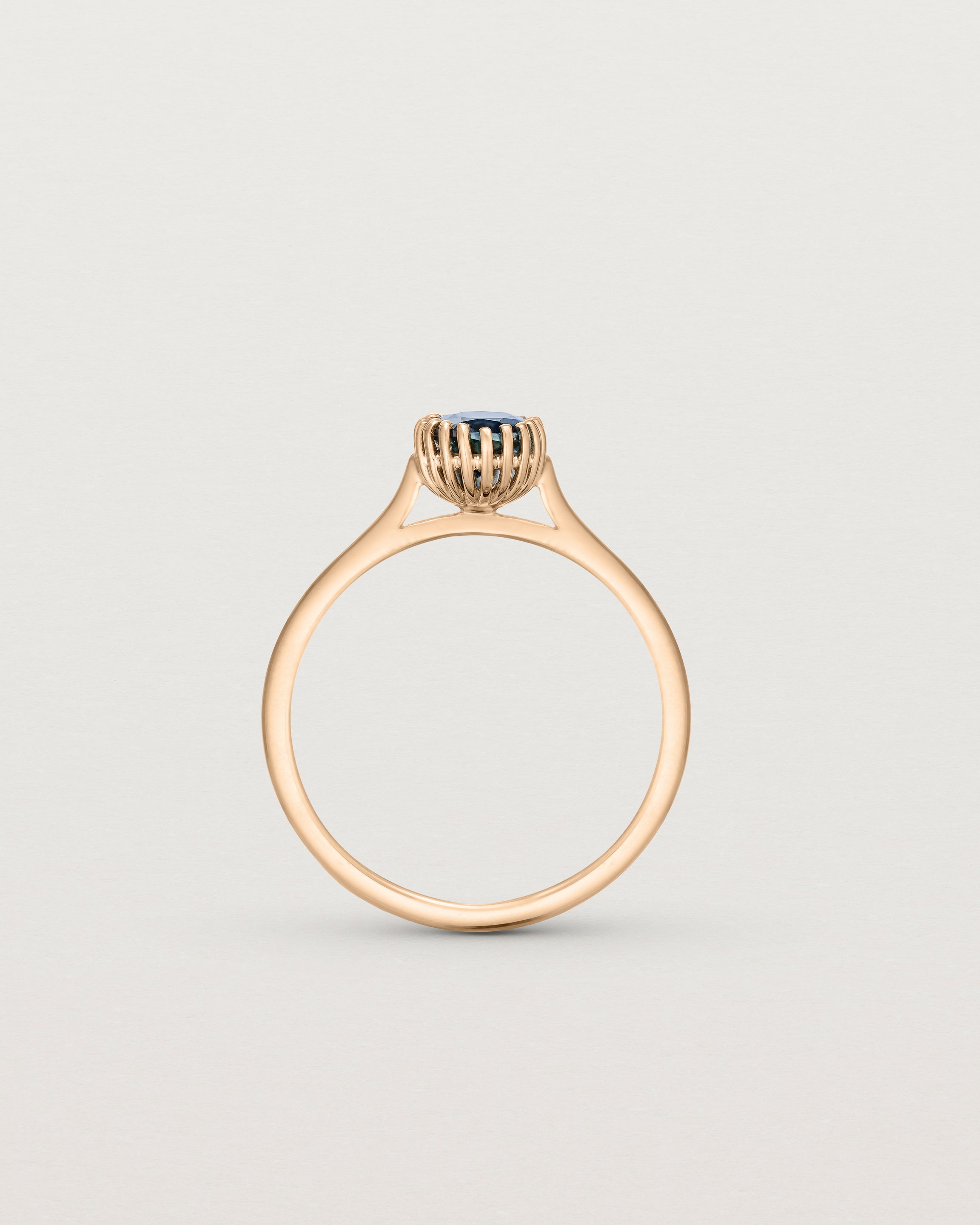 Standing view of the Meroë Oval Solitaire | Australian Sapphire in rose gold.
