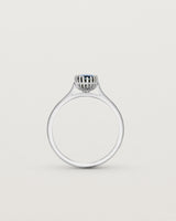 Standing view of the Meroë Oval Solitaire | Australian Sapphire in white gold.