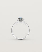 Standing view of the Meroë Oval Solitaire | Australian Sapphire in white gold.
