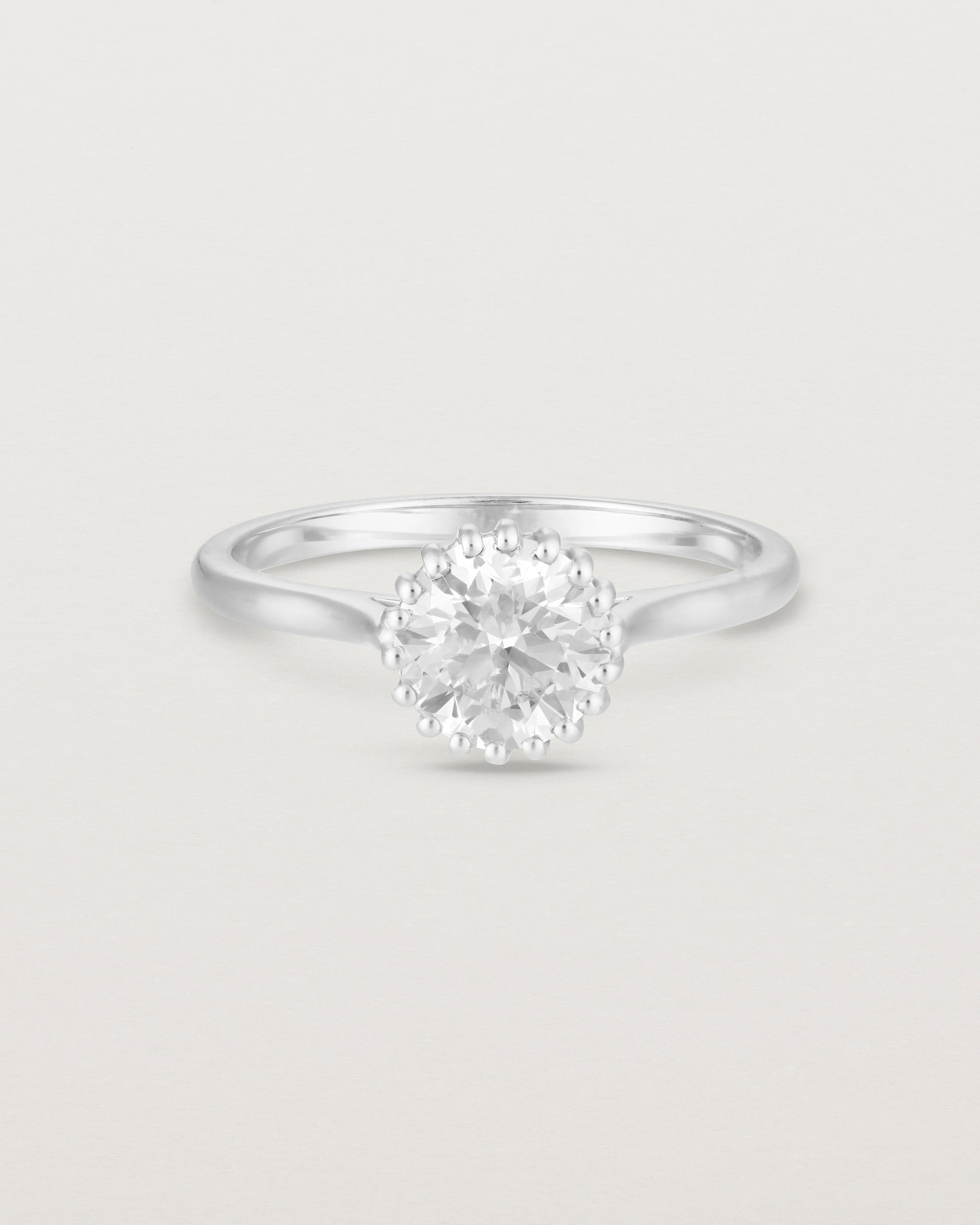 Front view of the Meroë Round Solitaire | Laboratory Grown Diamond in white gold.