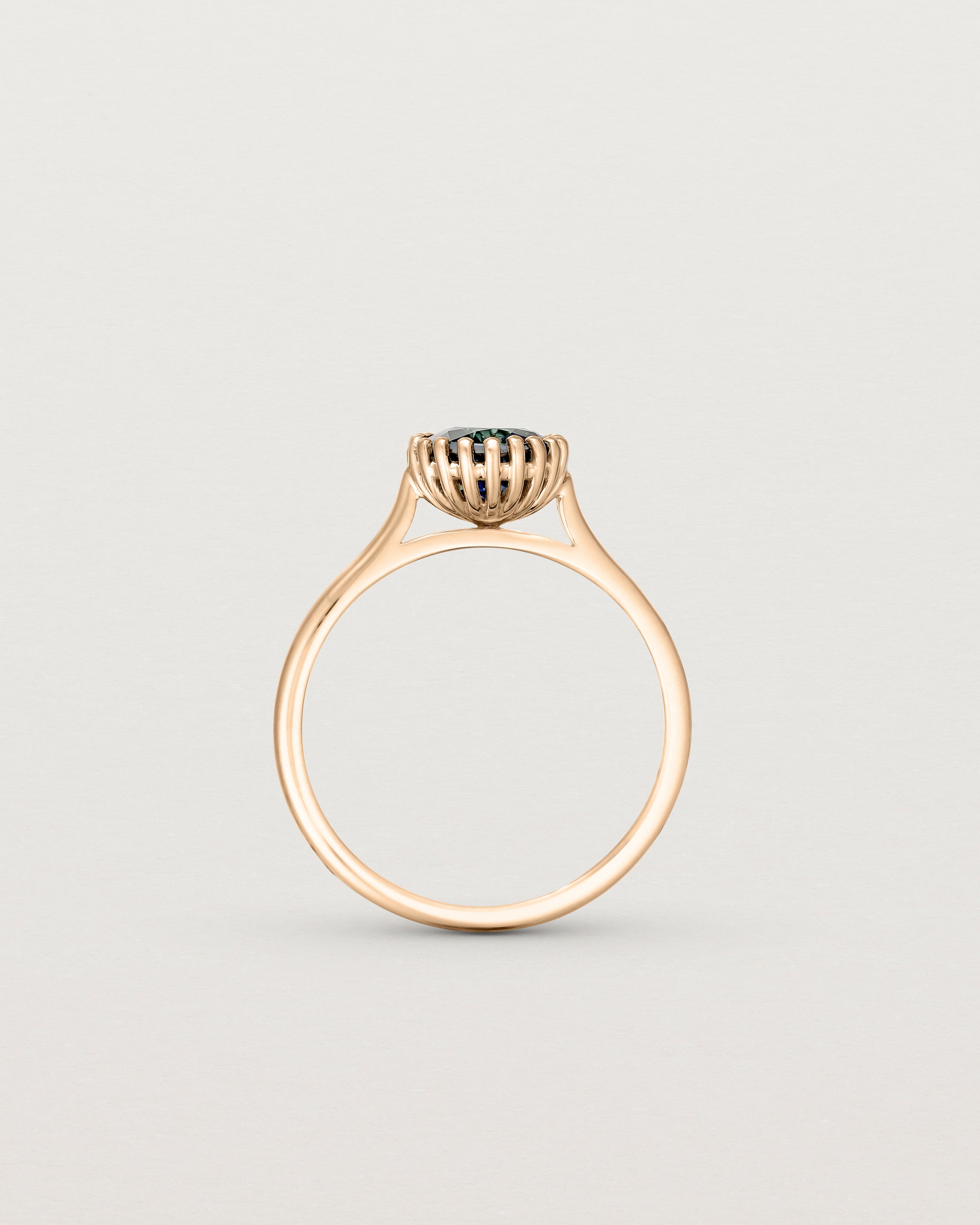 Standing view of the Meroë Round Solitaire | Australian Sapphire in rose gold.