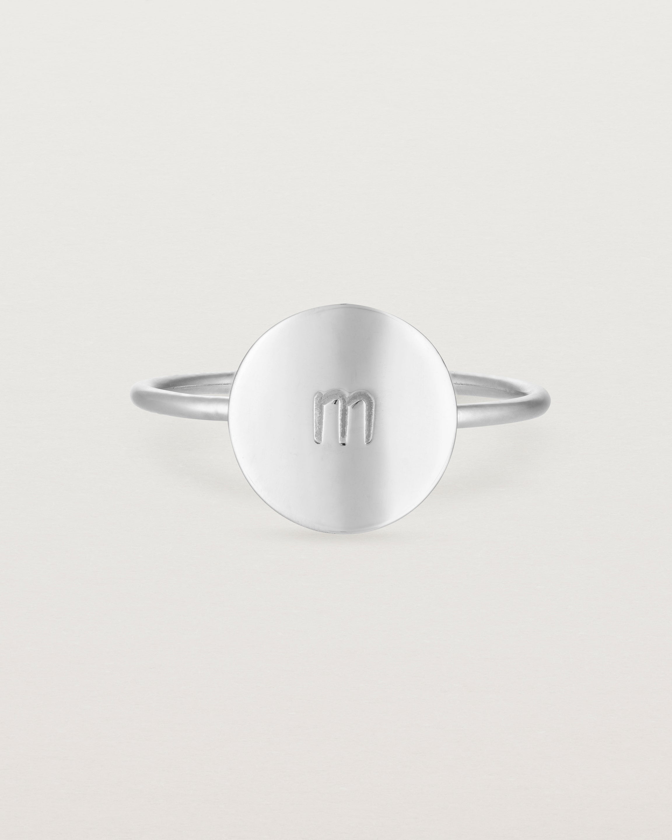 Front view of the Mini Initial Ring in Sterling Silver.