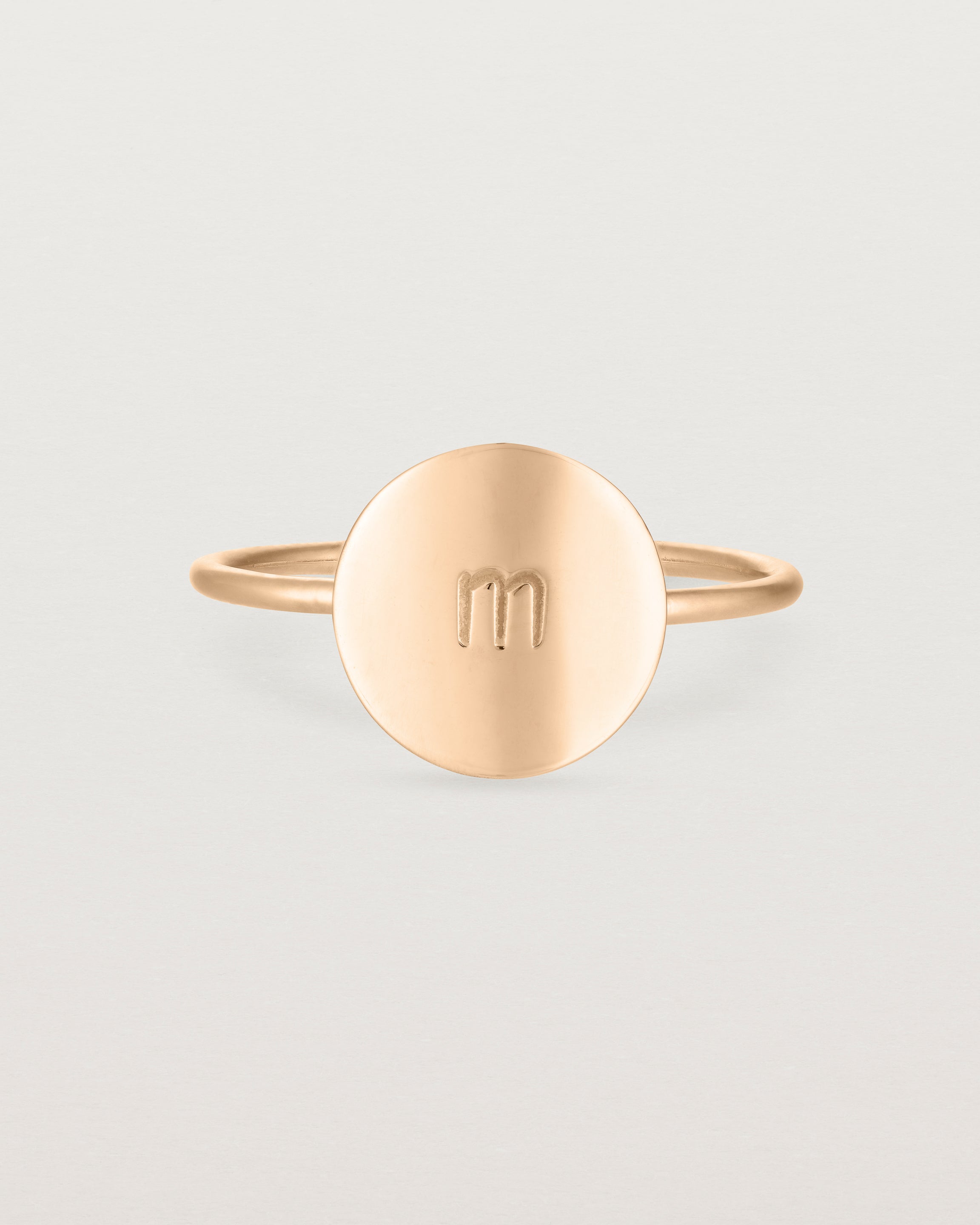Front view of the Mini Initial Ring in Rose Gold.