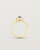 Standing view of the Jolie Millgrain Halo Ring | Parti Sapphire.