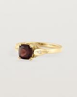 Angled view of the Rosalie | Vintage Sweeping Solitaire | Garnet.