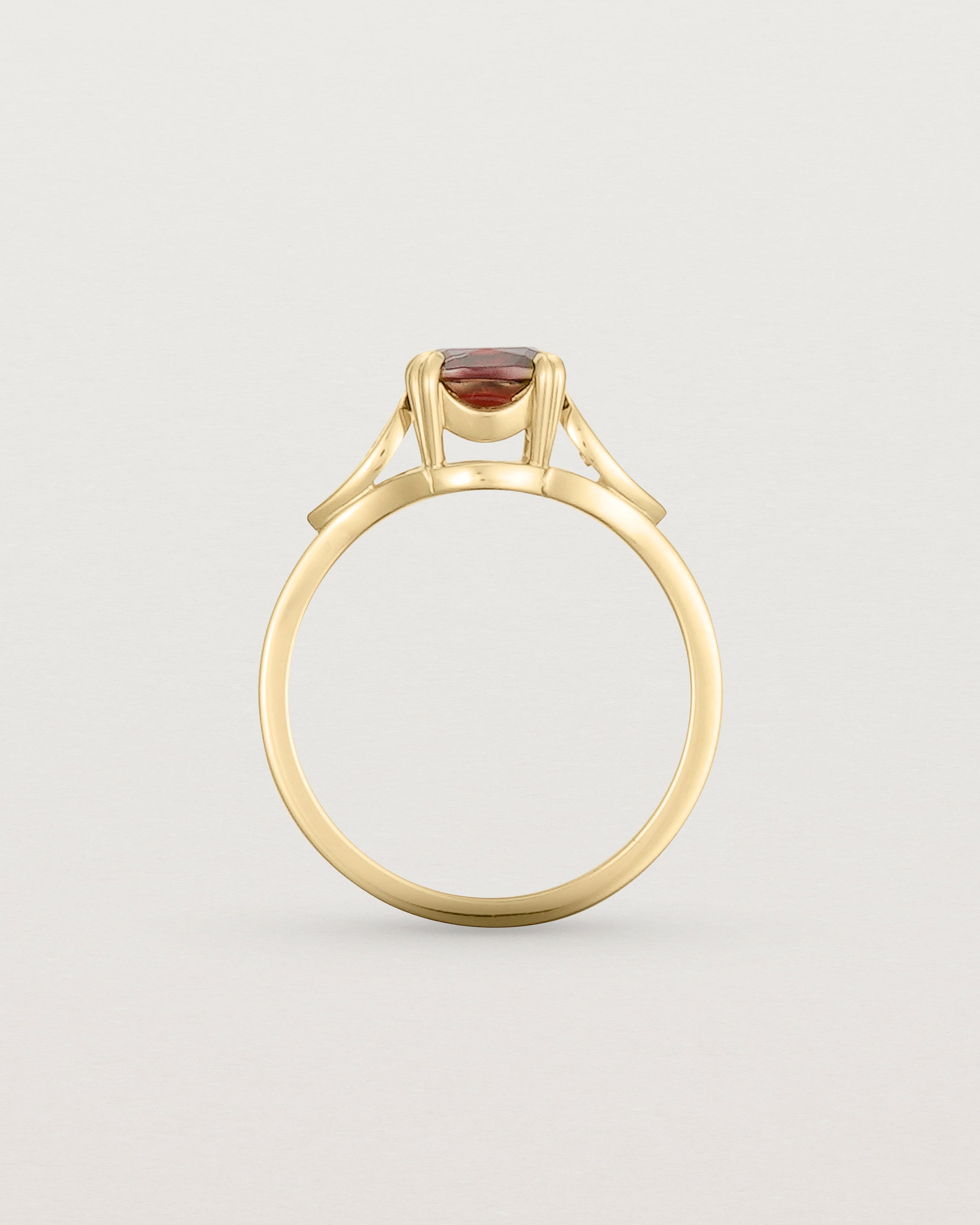 Standing view of the Rosalie | Vintage Sweeping Solitaire | Garnet.